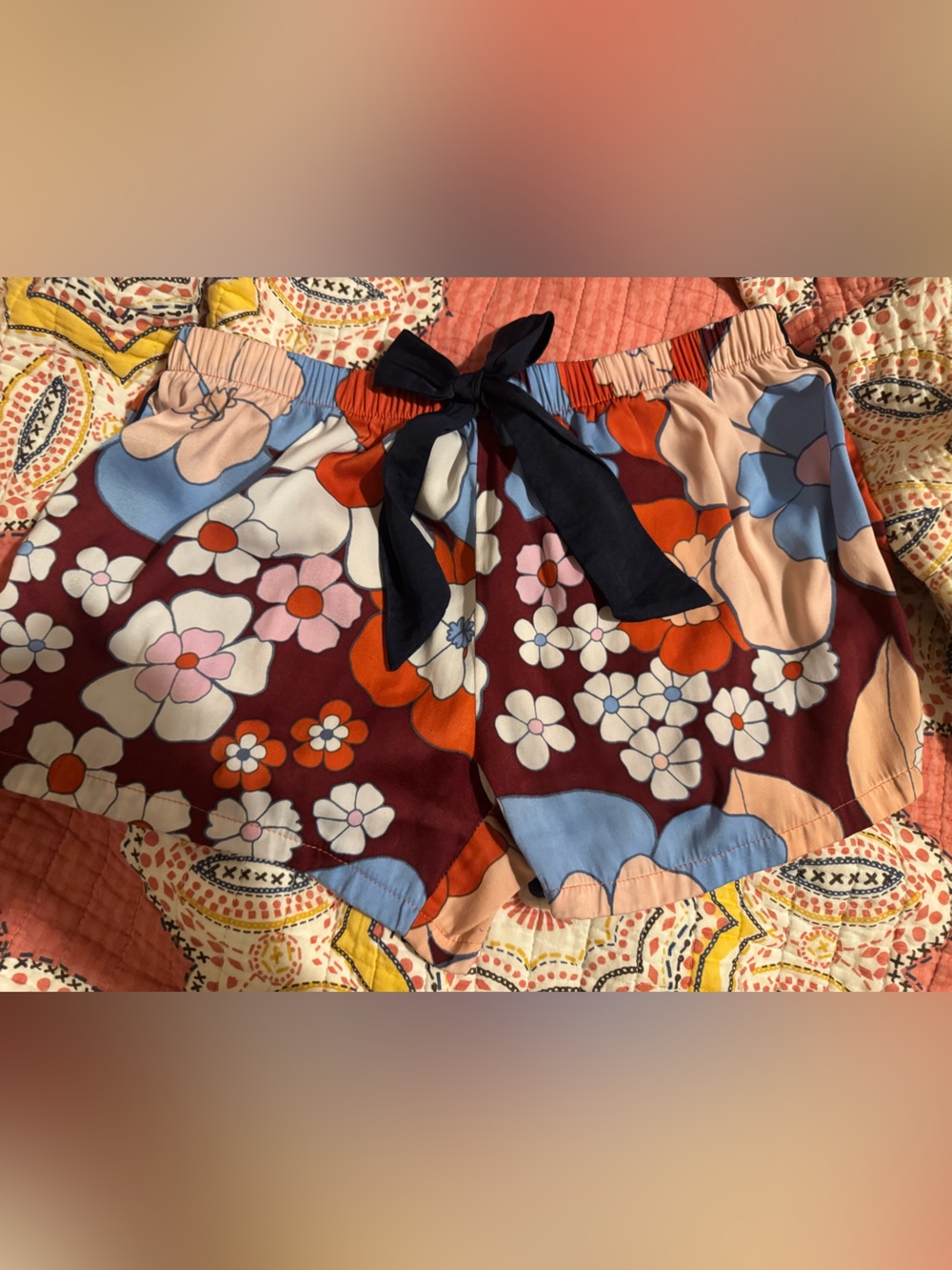 aerie Floral Tie-Waist Skirt - Burgundy, Blue, Peach